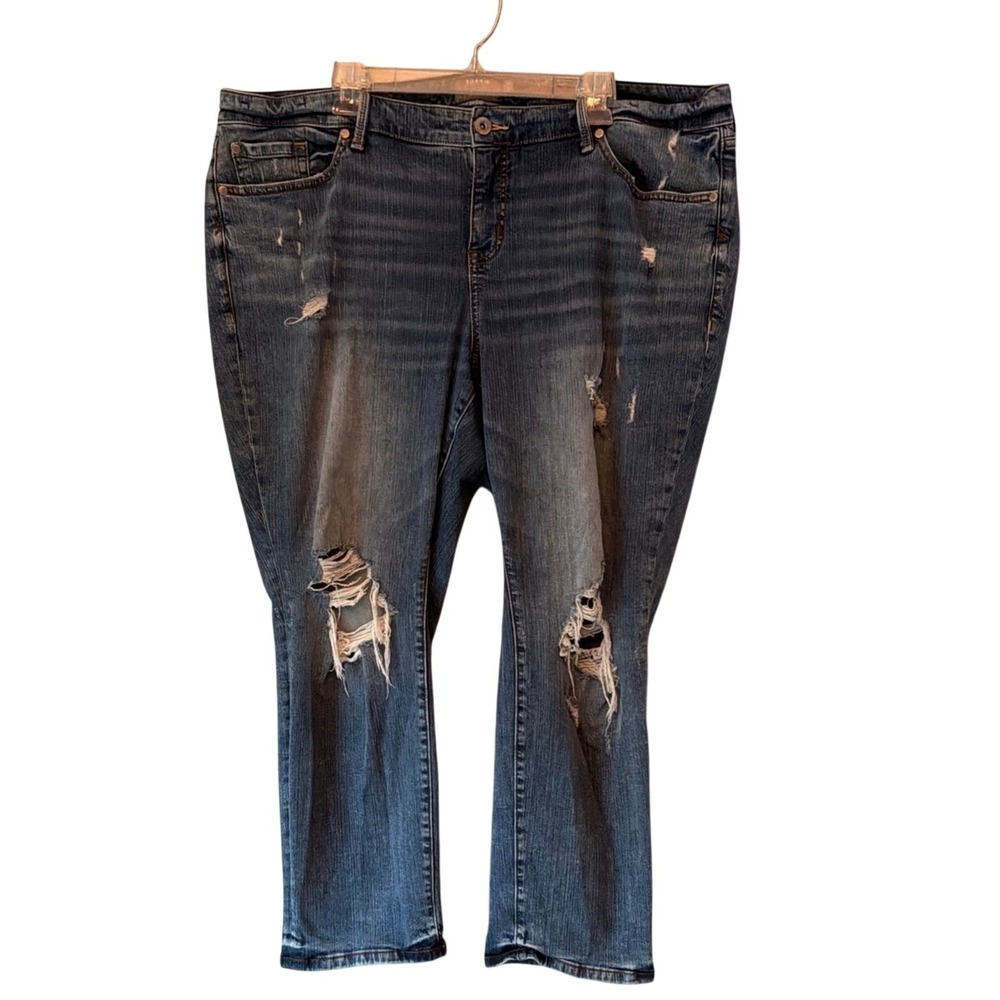 Torrid Boyfriend Jeans Women 22S Medium Wash Blue Distressed Vintage Stretch